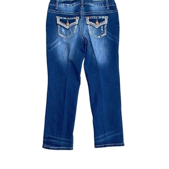 EST 1946 Denim Low Rise Crop Jeans Women’s 8 Whiskered Embellished Pocket 31x24 - Picture 3 of 8